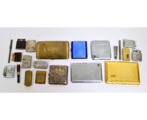 A collection of smokers' items including a George V hallmarked silver cigarette case with linear engine turned decoration and