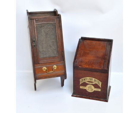 An early 20th century mahogany "County Fire Office Ltd" clock card box with sloping hinged lid enclosing ten compartments, he