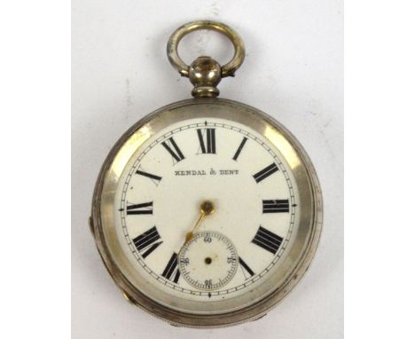 A late 19th/early 20th century Continental silver key wind open face pocket watch, the white enamel dial set with Roman numer
