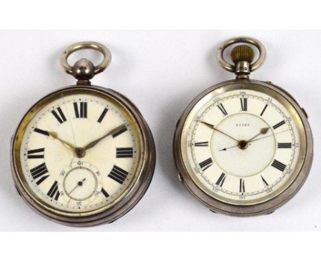 A late 19th/early 20th century hallmarked silver cased open face key wind pocket watch, the circular enamel dial set with Rom