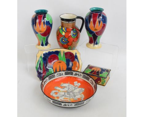 A pair of Losol Ware "Jazette" baluster vases, height 20.5cm, a matching rectangular trinket box and cover, a matching pedest