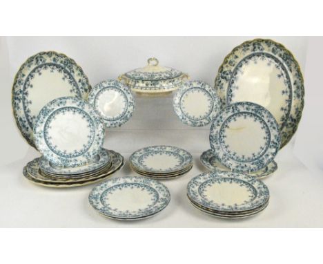 A Victorian Sampson Hancock & Son part dinner service in "Warwick" pattern, comprising five platters of graduating sizes, a p