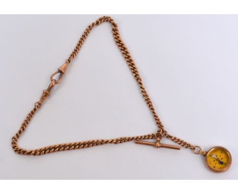 A 9ct graduated yellow gold fob chain supporting a T-bar and compass, length 35cm, approx 40.7g. CONDITION REPORT: Appears go
