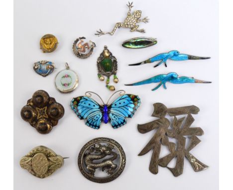 A Charles Horner hallmarked silver and enamel brooch in the form of a swift (enamel af), a further Charles Horner hallmarked 