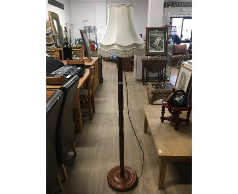MAHOGANY STANDARD LAMP &amp; LARGE FRILLED SHADE