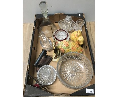BOX OF GLASS FLAT IRON DECANTER POT RABBIT