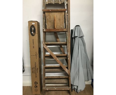 QUANTITY 2 STEP LADDERS BOXED PARASOL AND PARASOL