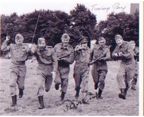 Dads Army - Perry & Croft. Cast shot of the Dads Army gang signed by the two scriptwriters.  Good condition. All signed items