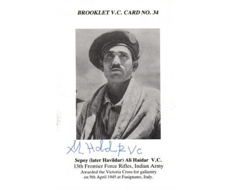 RIFLEMAN Ali Haidar VC BROOKLET CARD #15  SIGNED  2/5TH GURKHA RIFLES [FRONTIER FORCE] INDIAN ARMY.  AWARDED ON 9 APRIL 1945 