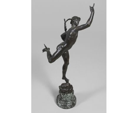 the Roman messenger of the gods and patron of merchants, travellers and thieves, signed F Barbedienne Fondeur Paris, upon a t