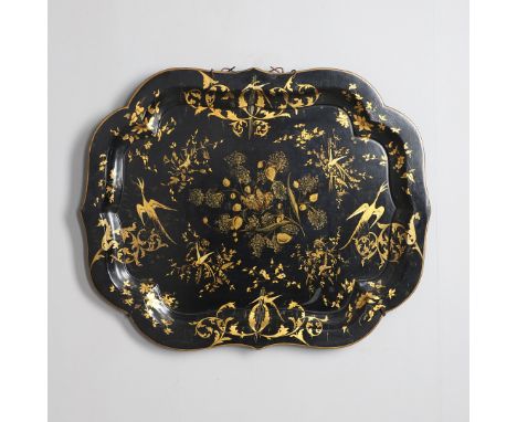 decorated in gilt with butterflies, exotic birds, flowers and foliage to a wavy edged rim, 78cm diameter.   *CR  Light wear t