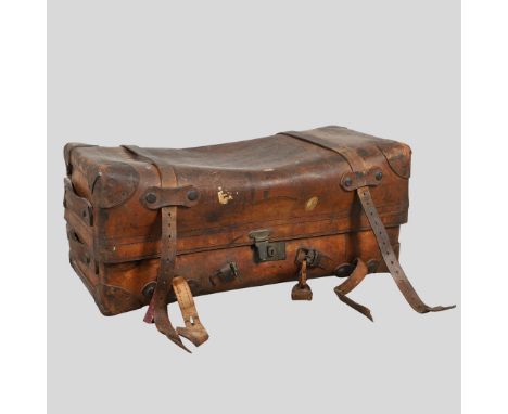 An unusual large leather travelling trunk, with a fitted interior including document folder and compartments for clothing. Wi