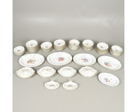 A large Meissen dinner service, each painted with sprays of flowers and individual flowers and insects, and with a New Brande