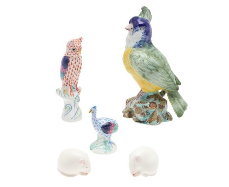 Including two Royal Worcester netsuke in the form of Mice (4.5cms long), Herend Owl (13cms high), Herend Emu (7cms high), and
