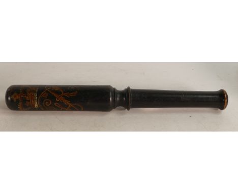 19th century wooden policeman's truncheon with hand painted Crown and G R cypher, L.30cm. 