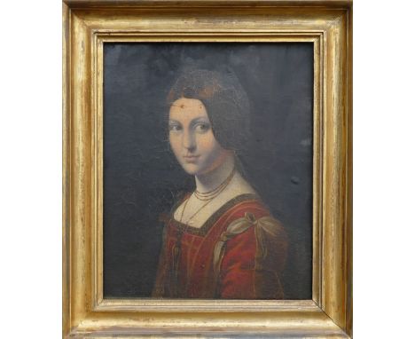 After Leonardo Da Vinci (1452–1519). A Half-portrait of considerable age after Da Vinci's 'Portrait of a Woman (La Belle Ferr