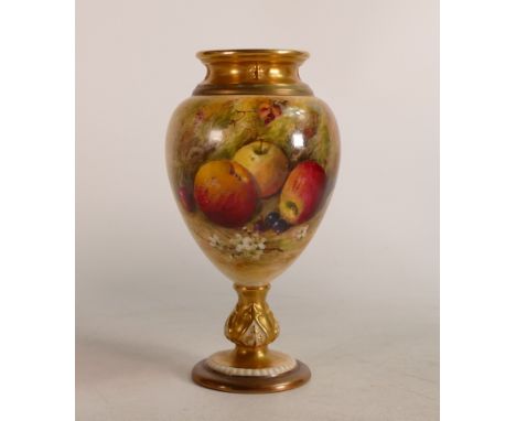 Royal Worcester hand painted fruit design vase signed Ricketts: Puce backstamp, height 15cm 