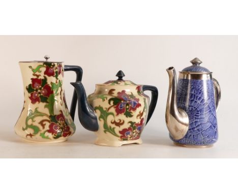 Wileman &amp; Co. Faience tea pot and hot water jug Patt No 3177, Stanley shape coffee pot Patt No. 7579 (3) 