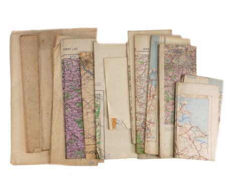 14 WWII military / Air force navigational maps used in action, various hand written notes written on some.  13 are covering G