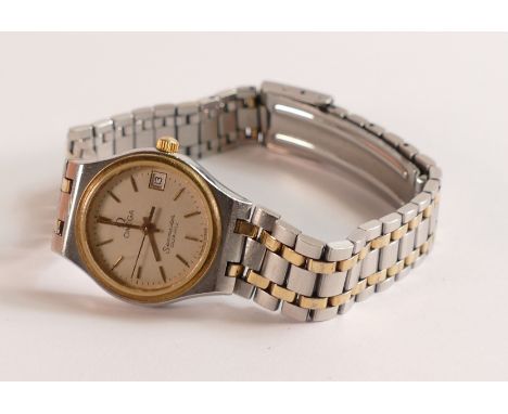 Omega Seamaster quartz ladies bi metallic wrist watch and integral bracelet.  Sold as not working, may just need a new batter