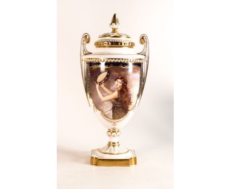 Royal Worcester large &amp; rare limited edition 8/47 hand painted prestige porcelain vase &amp; cover, signed L Sykes.  A sp