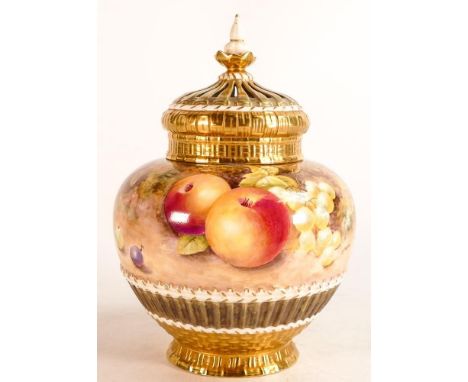 Royal Worcester hand painted Pot Pourri vase and cover. Painted in fruit still life by S Drysdale. Shape no.1286, black mark.