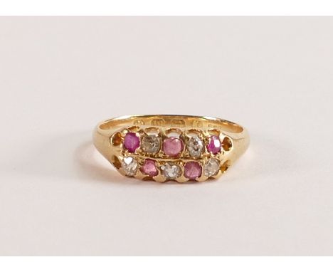 Victorian 18ct gold ring set with diamonds and rubies, size K, 3g. 