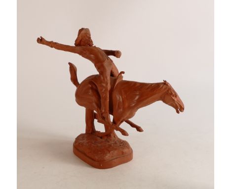 Terracotta model of Rodeo cowboy, signed to base "M J Sutty Sample Test" h.24cm. 