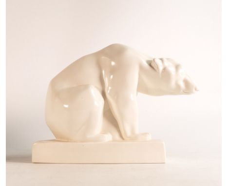 John Skeaping for Wedgwood, a Moonstone white glazed model of Polar bear on glacier, C1930, h.19 x L26cm. 
