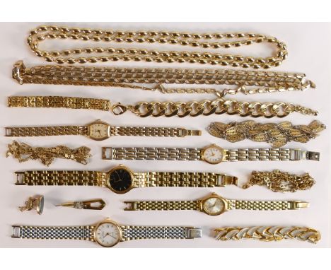 Good job lot of watches and gold plated jewellery - 5 watches include ladies Seiko, Avia &amp; Rotary, together with a good s