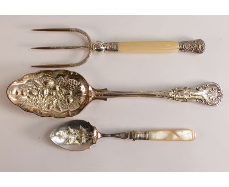 Silver ornate bread fork, hallmarked for Sheffield 1900 in presentation case for Fredk Johnson goldsmith of Altrincham, toget