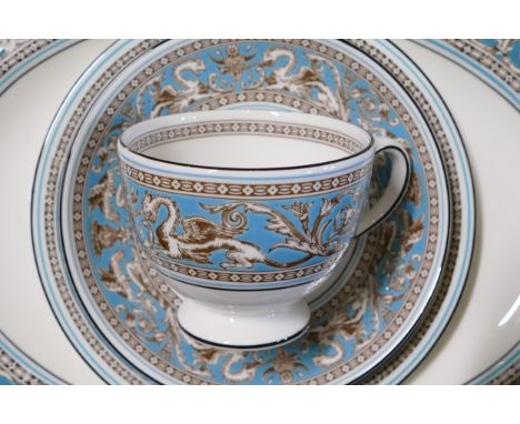 Wedgwood Florentine Turquoise dinner &amp; tea ware to include 8 x 20.5cm rimmed bowls, 8 x 27cm dinner plates, 8 x 15cm frui