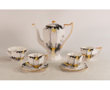 Shelley Queen Anne shape part coffee set, pattern 11678 to include coffee pot &amp; stand, 2 coffee cups &amp; saucers, milk 