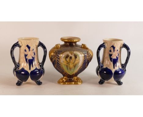 Wileman &amp; Co. Pelican vase and two part-decorated three handled vases in the Old Chelsea pattern. (3)