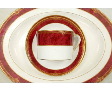 A large collection of Spode Bordeaux tea and dinner ware to include - 6 rimmed bowls, 6 trios, 6 salad plates, 6 dinner plate