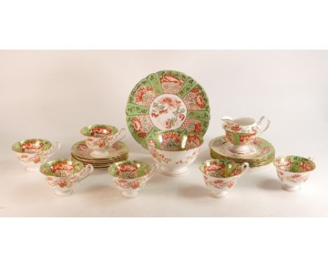 Wileman &amp; Co. 21 piece tea set in the Gainsborough shape. Patt no.7791, Japan pattern in green and red. (21) 