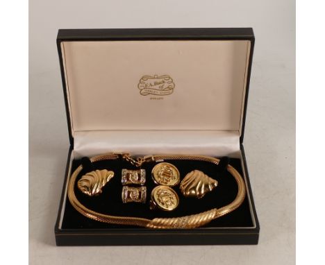 Christian Dior Gold plated necklace with three pairs of similar earrings. (5) 