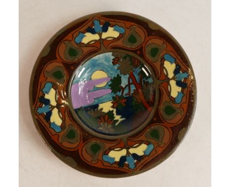 Wileman &amp; Co Intarsio plaque. Decorated with Moonlight scene with clouds &amp; trees. Patt no.3071 Diameter: 16cm 