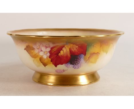 A Royal Worcester hand painted footed porcelain bowl. Fruit still life signed K. Blake. Diameter: 23cm 