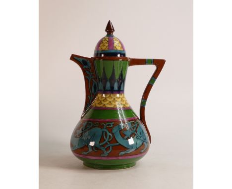 Wileman &amp; Co Intarsio Persian jug. Decorated with horizontal band of Celtic Beasts around lower section of Jug. Patt no.3