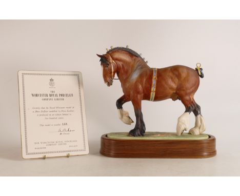 Royal Worcester model of Shire Stallion modelled by Doris Lindner on wooden base with certificate 158/500, height 26cm.&nbsp;