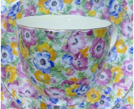 Six tea trios to include - Radley 4840, Royal Winton Royalty, Shelley Summer Glory 13456, Royal Winton Mayfair, Royal Winton 