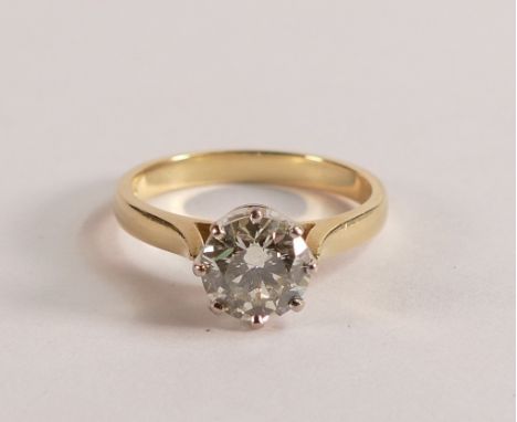 18ct yellow gold &amp; 1.5ct Diamond solitaire set ring, size R, full UK hallmark, gross weight 4.91g. 