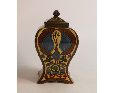 Wileman &amp; Co. Intarsio model of Queen Anne tea caddy. Decorated with stylised Peacocks and foliage. Patt no. 3092. Height