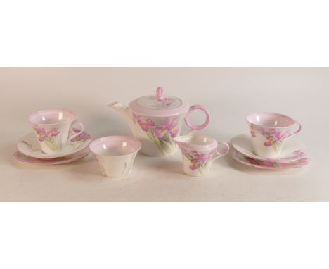 Shelley 12383 Regent shaped Tea for Two set in the Pink Iris pattern (9) 
