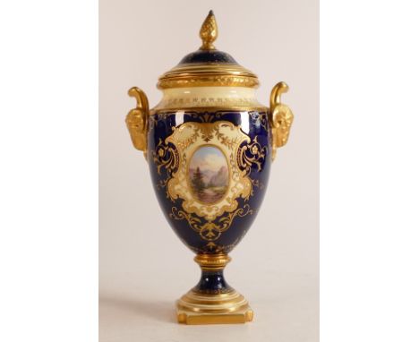 Coalport 19th century hand painted vase &amp; cover, with old ticket indicating date code for 1896.&nbsp; Height 25.5cm.&nbsp