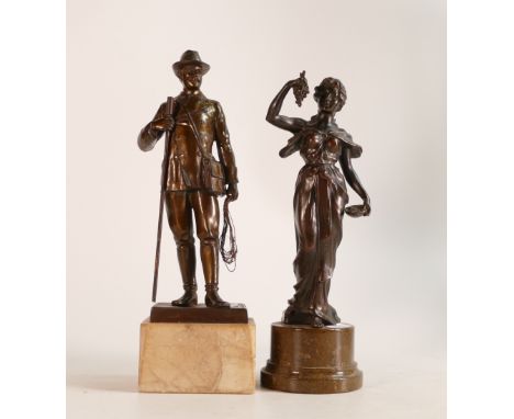 Two Bronze Figures to include of a Rambling man and one Grecian style maiden. Height of tallest: 27cm (2) 