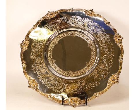 De Lamerie Fine silver plated gilt layplate/tray, Empress pattern, high end quality item, new and Made in England, d.36cm 