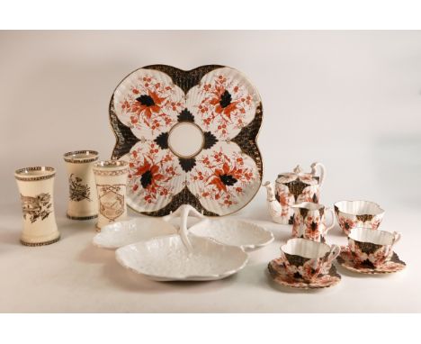 Wileman &amp; Co. part Cabaret set, Alexandrea shape, pattern 3942 to include cabaret tray, tea pot, milk jug, sugar bowl, 2 