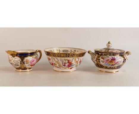 Early Coalport large covered sucrier, slop bowl &amp; milk jug. (3) 